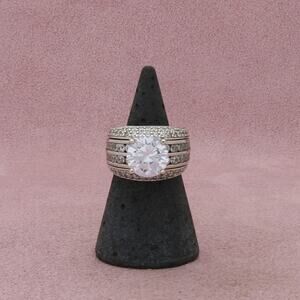 sterling silver round-cut cz engagement ring & band wedding set ring size 6